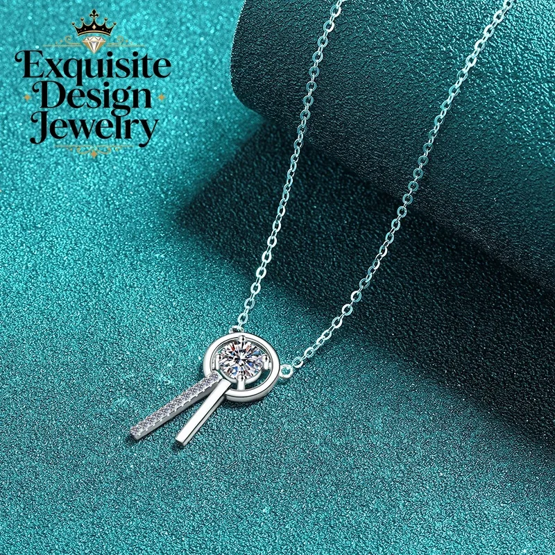 Exquisite Platinum PT950 Unique 1-carat Moissanite Necklace, Straight Tassel Diamond-studded Pendant Personality Chain