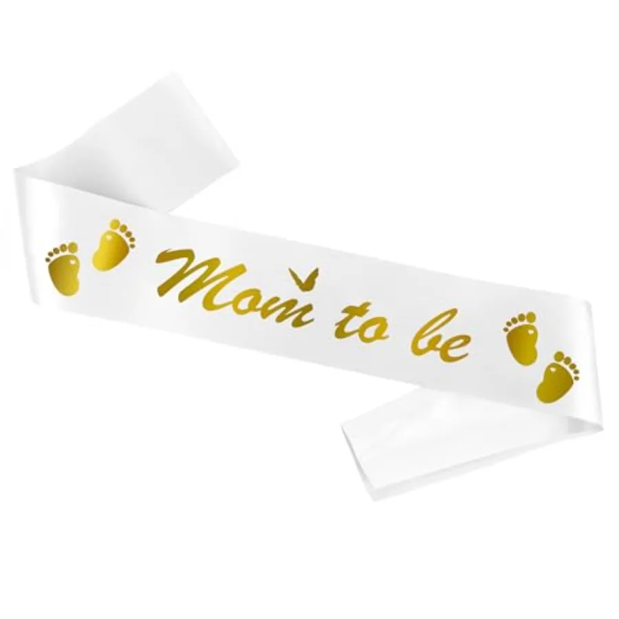 

Mom To Be Sash for Baby Shower - White Fabric Sash with Elegant Design - Perfect Decoration for Boy or Girl Shower - Ideal New