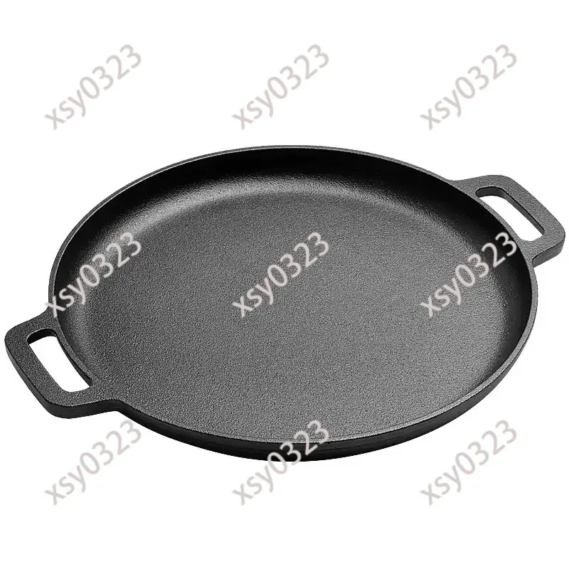 

Thickened Cast Iron Frying Pan Uncoated Griddle Double Handle Kitchen Cooking Pancake Baking Essential Rustic Black Nonstick