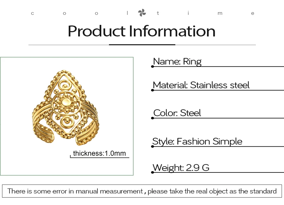 COOLTIME Indische Blume des Lebens Ringe für Männer Frauen Edelstahl Einstellbare Gold Farbe Ringe Mode Schmuck Geschenk Großhandel – Detail 2