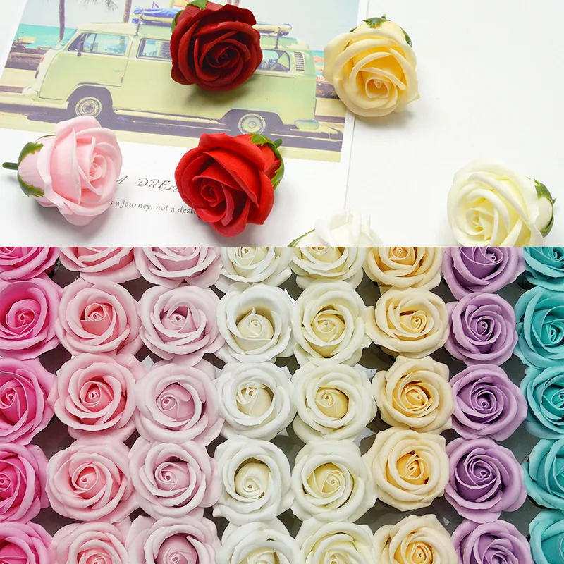 

50Pcs 4-layer Soap Rose Flower Head Valentine's Day for Girl Gift Bouquet Wedding Party Decor Immortal Flower Roses Fake Flowers