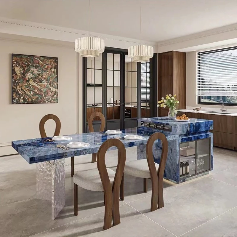 

Luxury stone blue rose full rock slab cream wind high-end island multi-functional kitchen light luxury new design