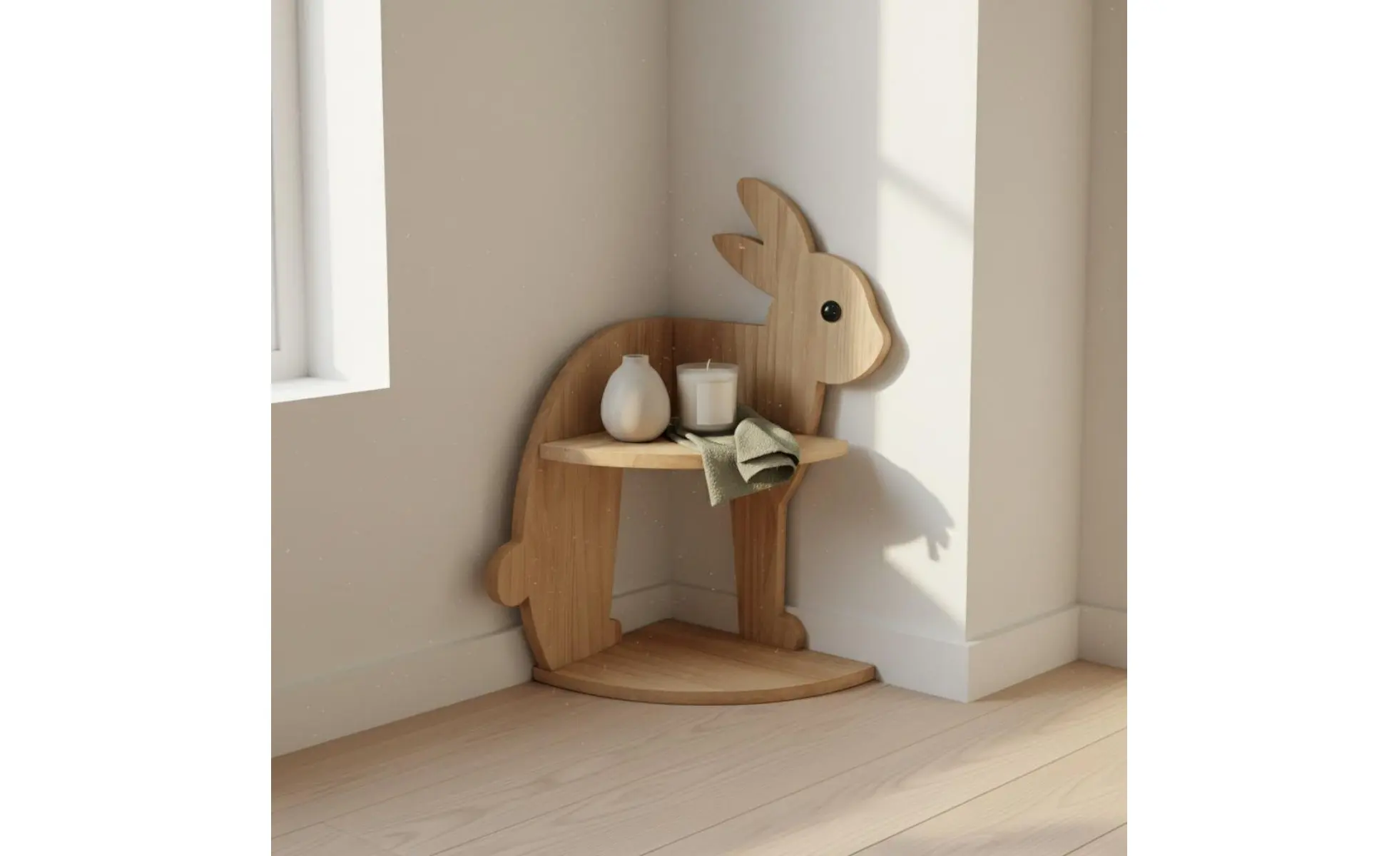 Rabbit Corner Shelf Decorative Bunny Storage Rack Wooden Corner Organizer Modern Design Display Intended for Children