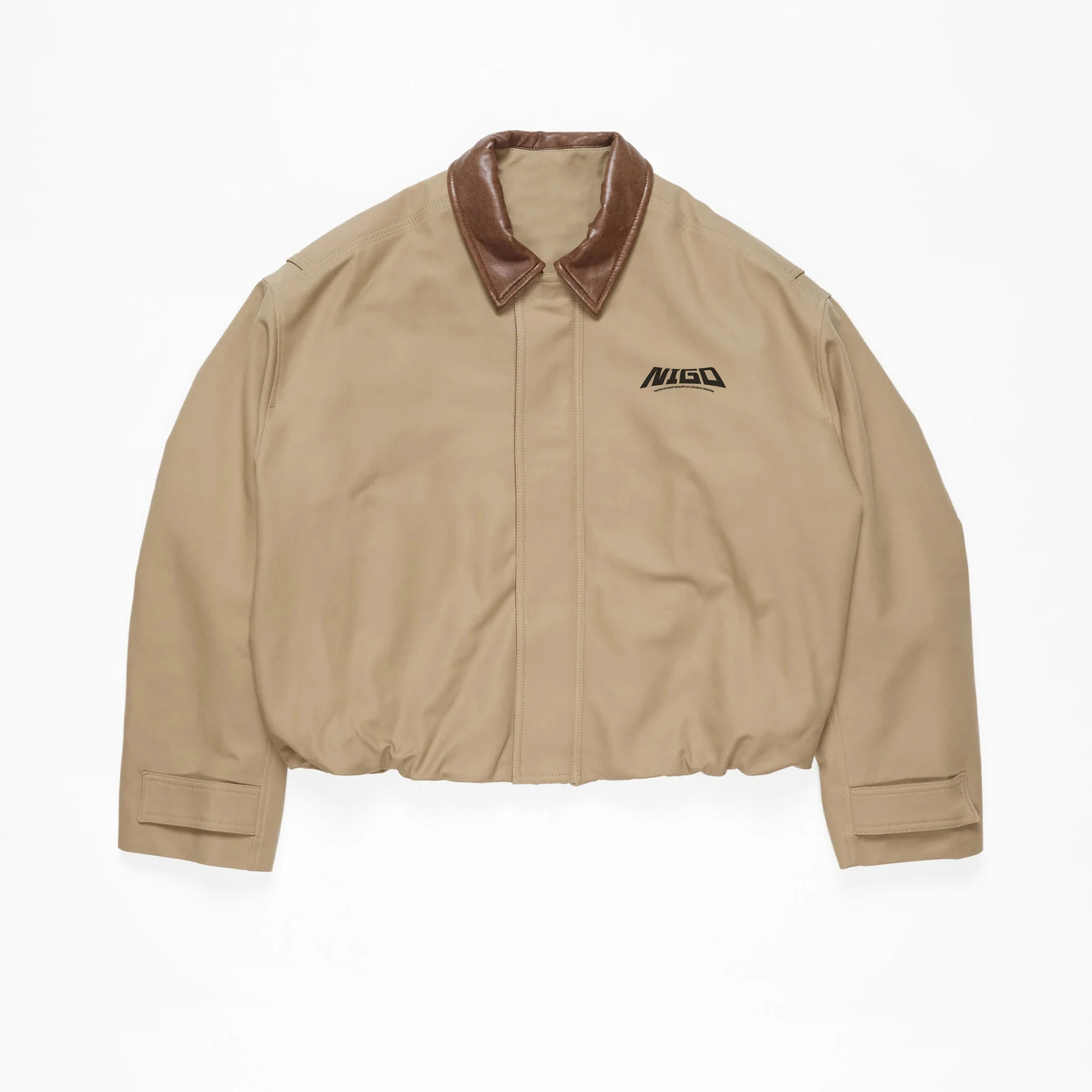 

NIGO Men's Faux Leather Printed Jacket Contrast Collar Style Autumn Winter Fashion Outerwear Casual Loose Fit Coat #NIGO9333Z