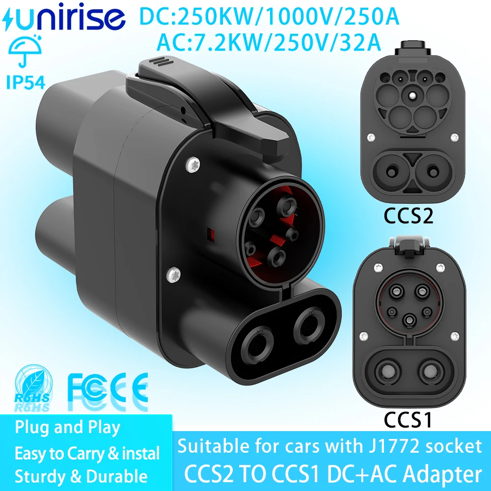 

Unirise CCS2 to CCS1 Adapter Charger 250kW/7.2kW DC and AC converter Type2 TO Type1 For ev Charging Adapter Combo CCS2 to J1772