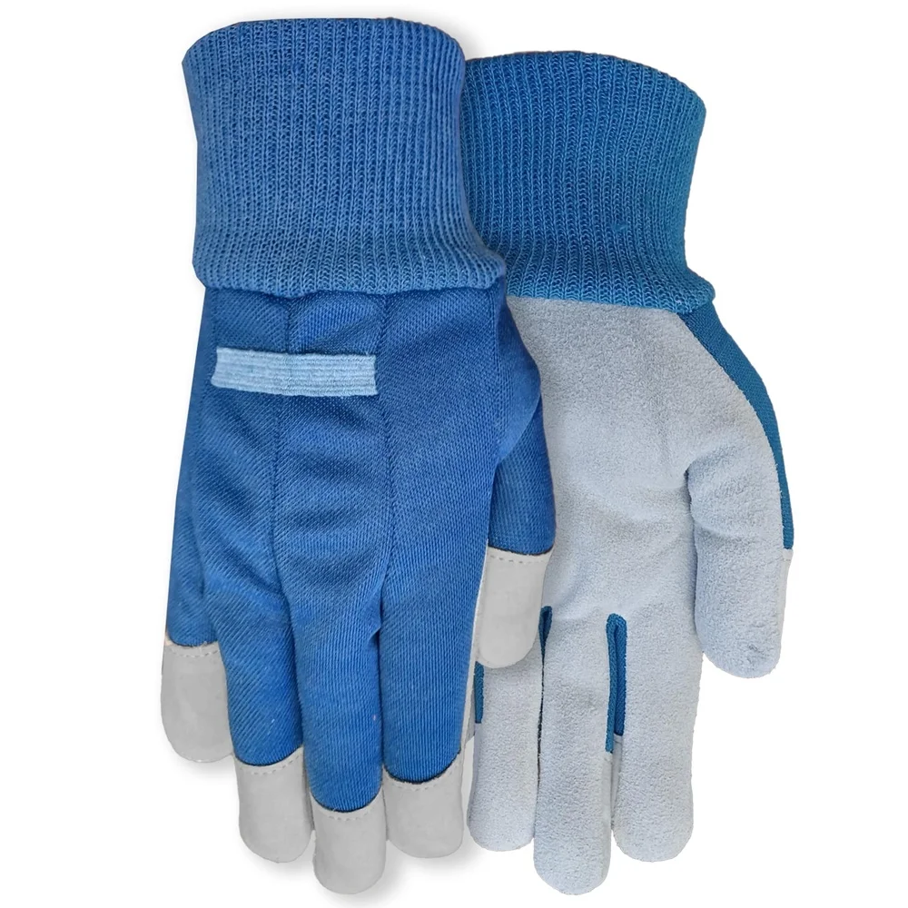Ladies Durable Cowhide Leather Gloves with Canvas Back Knit Wrist Yard Garden Tasks Comfortable Protection