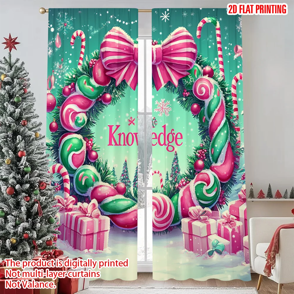 

2pcs 2D flat printing Merry Christmas Curtains Christmas 05 Durable 100% Polyester Fabric Without Electricity Festive Holiday