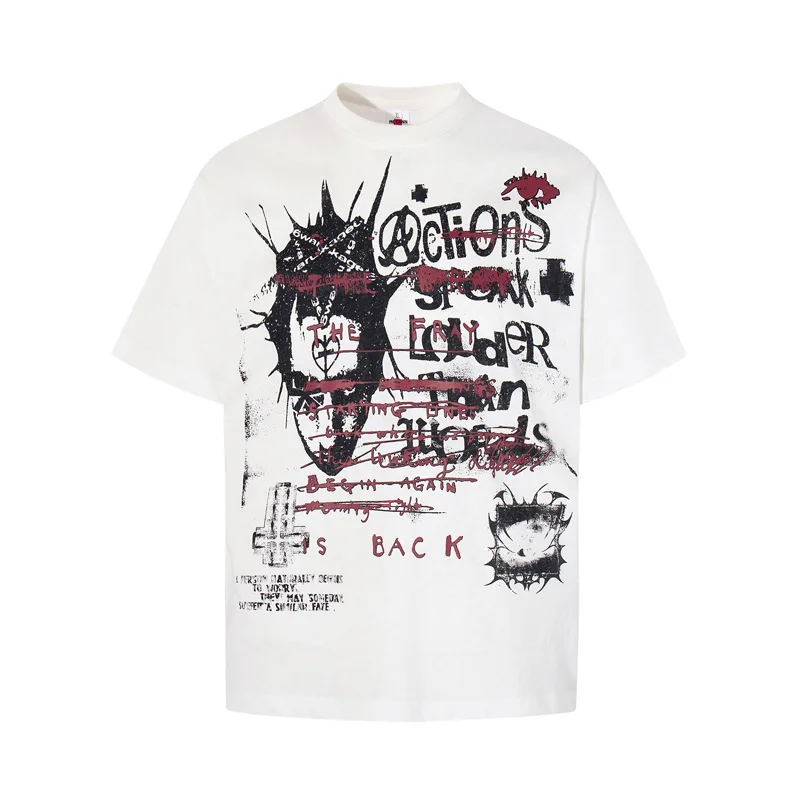 

Men's High Street Graffiti T Shirts Fashion Streetwear Punk Style Printed Tees Loose Fit Graffy Painted Short Sleeve Tops Tshirt