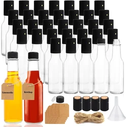 5oz 150ml Hot Sauce Bottles, Clear Glass Woozy Bottles with Leak Proof Black Screw Caps, Dripper Inserts and Shrink Capsules,