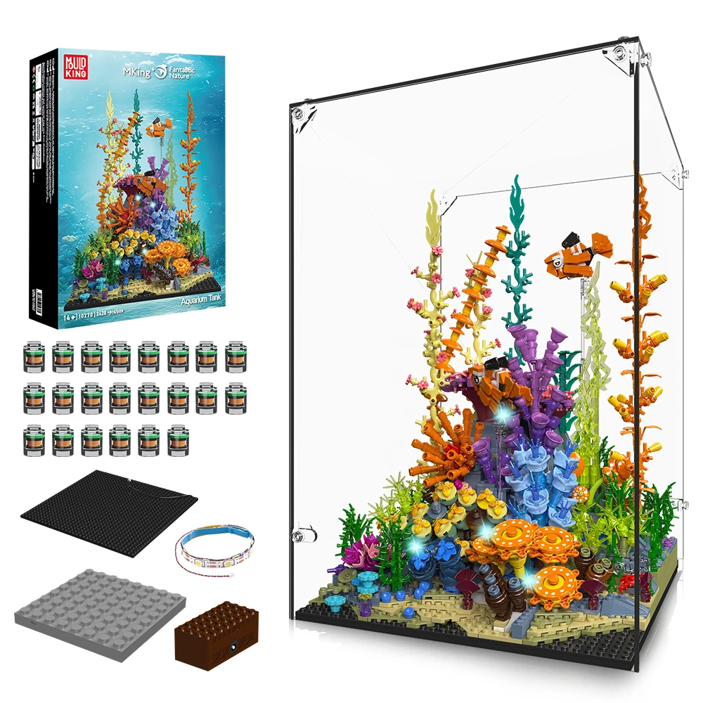 Mould King 10270 Kreatives Spielzeug Das MOC Bunte Aquarium-Bausteinset mit LED-Teilen, Aquarium-Modell-Bausatz, Weihnachtsgeschenk für Kinder