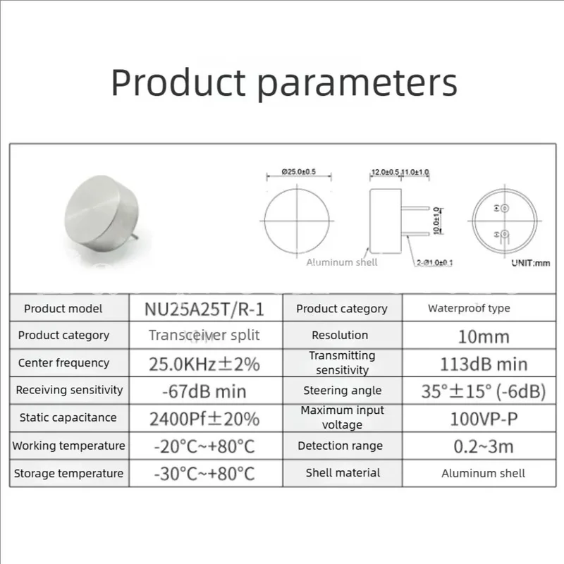 5 10 PCS 25mm 25KHZ waterproof split type ultrasonic transmitter Receiving TCT25-25T/R distance measurement