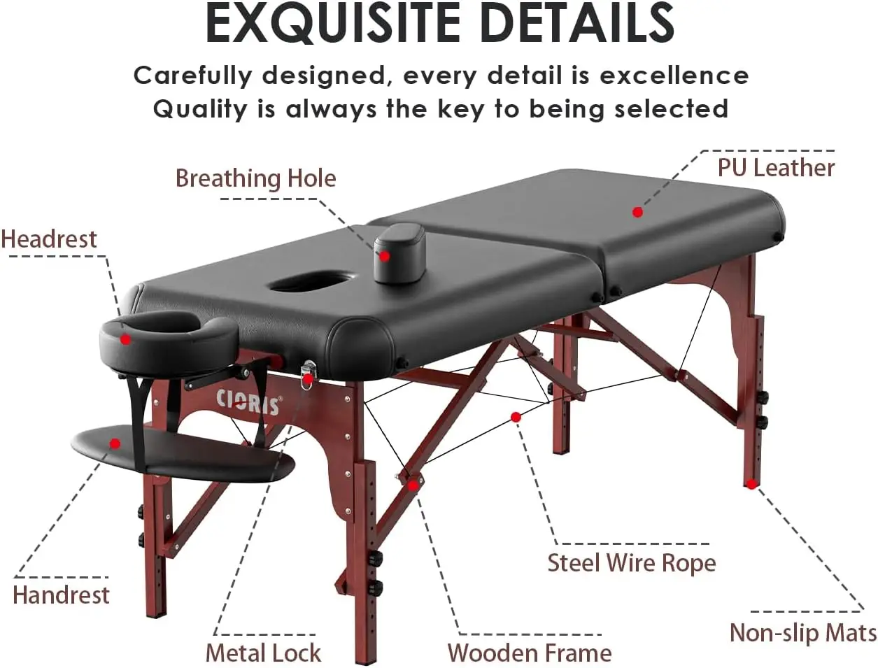 Mesa de massagem portátil profissional dobrável, cama altura ajustável com transporte, 2 Folding, Facial Salon, Spa, Tatuagem, 84"