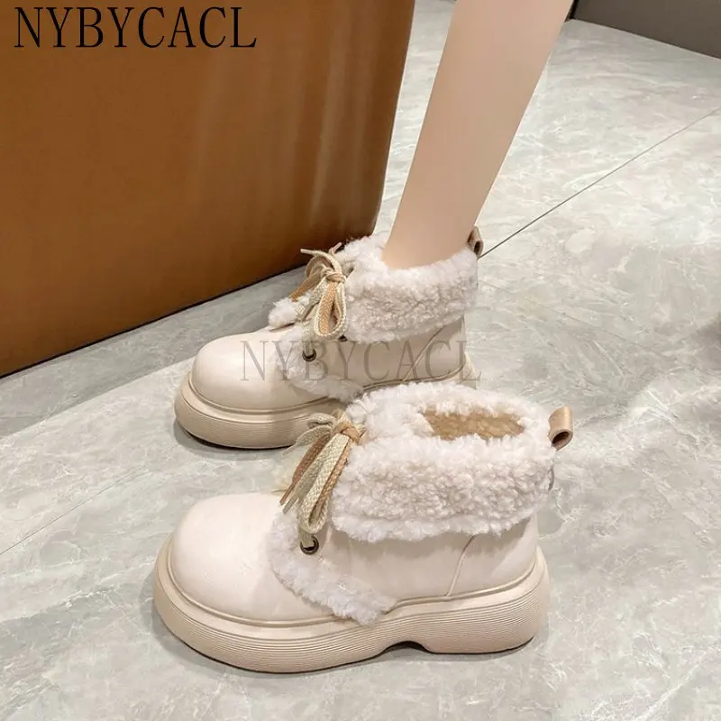 Stivaletti da donna SmallHut Winter Nature scarpe basse in pelle scamosciata eleganti da donna Beige rosa stringate stivali da neve in lana con