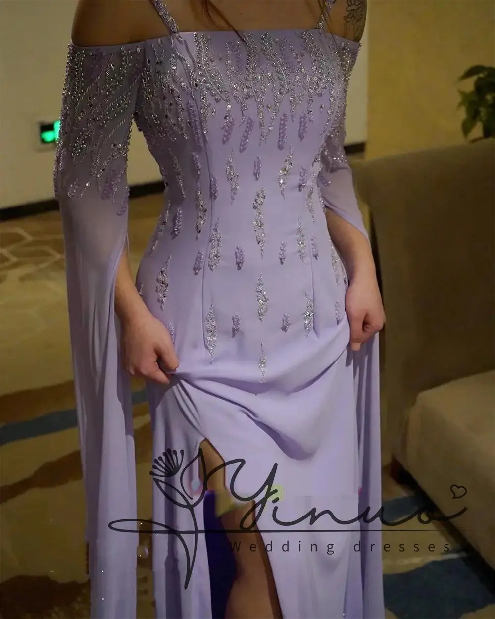 تخصيص رائعة الشيفون مطرزة الديكور Ruched ألف خط ساحة الرقبة فساتين طويلة فساتين السهرة جودة عالية مثير البريق
