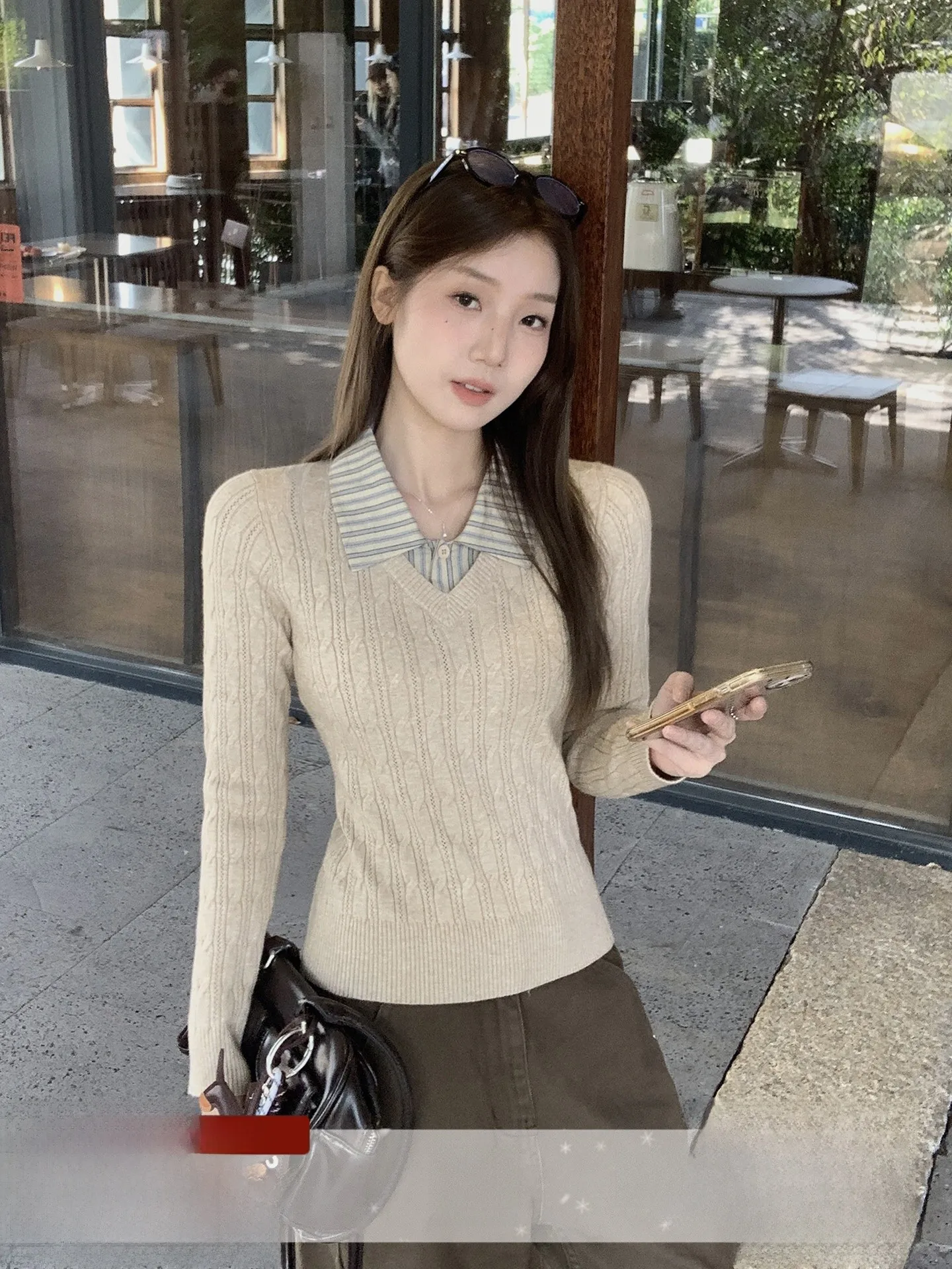 

Корейский вязаный свитер для женщин: облегающий, универсальный, в клетку, имитация двухслойности, весенний, модный, повседневный, для ношения под одеждой