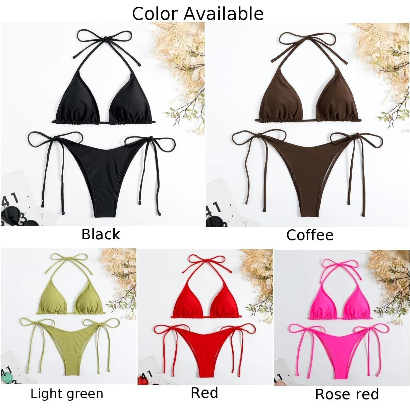 Set di lingerie sexy da donna perizoma perizoma bikini tinta unita reggiseni sexy outfit halter cravatta costume da bagno costumi da bagno donna abbigliamento