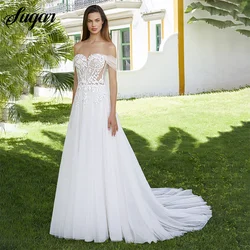 Graceful A-Line Sweetheart Wedding Dresses Off-Shoulder Bridal Gowns Appliques Bride Robes Sleeveless Backless Vestidos De Novia