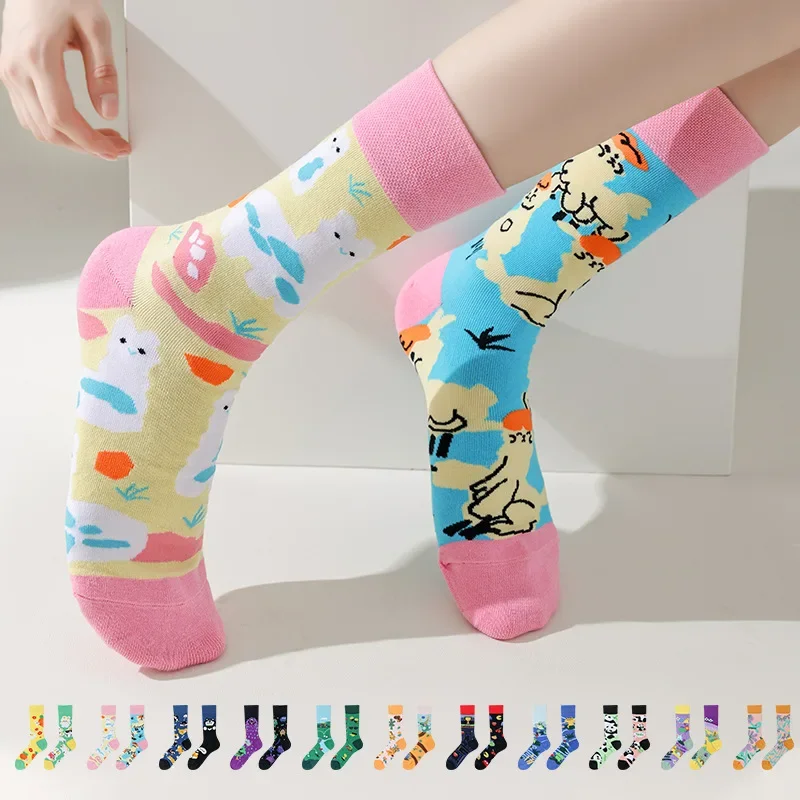 Chaussettes Asymétriques Personnalisées pour Homme et Femme, Design Original AB, Tendance Ins Street, Modules Créatifs de Dessin Animé, Seton, Halloween