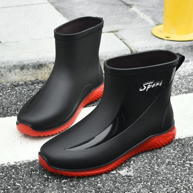 2023 New Men\'s Rain Boots Outdoor Anti Slip Waterproof Durable Rubber Shoes Car Wash Kitchen Work Shoes Winter Cotton Shoes