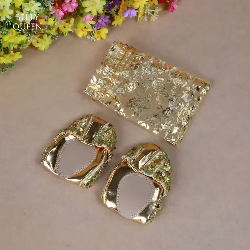 حذاء من الجلد الصناعي مقاس XL للرقص باللون الذهبي والفضي والترتر الشرقي الشرقي للنساء للرقص المسطح #1