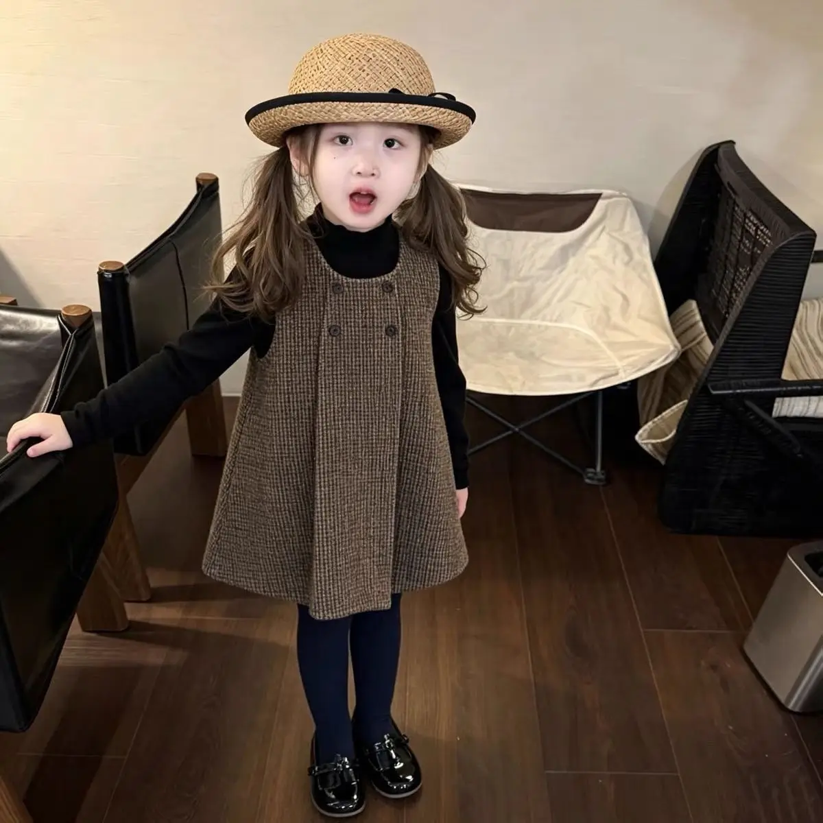Korean Girls Super Beautiful Dress 2026 Autumn and Winter New Item for Little Girls High End and Warm Woolen Vest Skirt