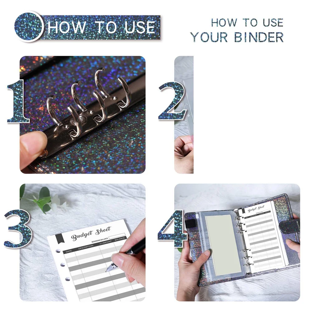 A57X NEW A6 Budget Planner Binder with Zipper Envelopes Cash Envelopes for Budgeting, Money Organizer for A6 Cash Budget Binde B