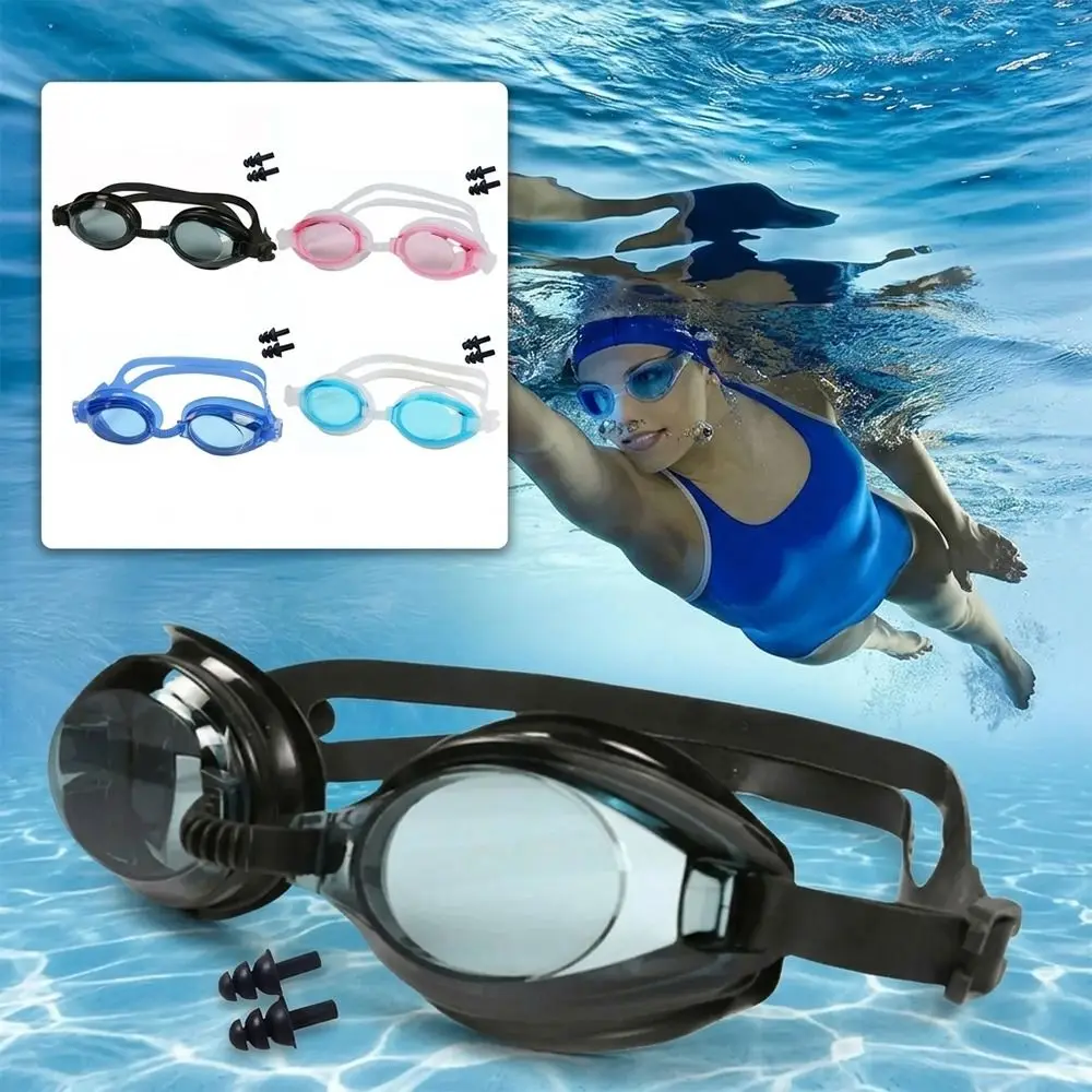 Adjustable Head Strap Swimming Goggles Soft Silicone Eye Seal Wide Underwater Vision Anti Fog Swimming Mirror Earplug