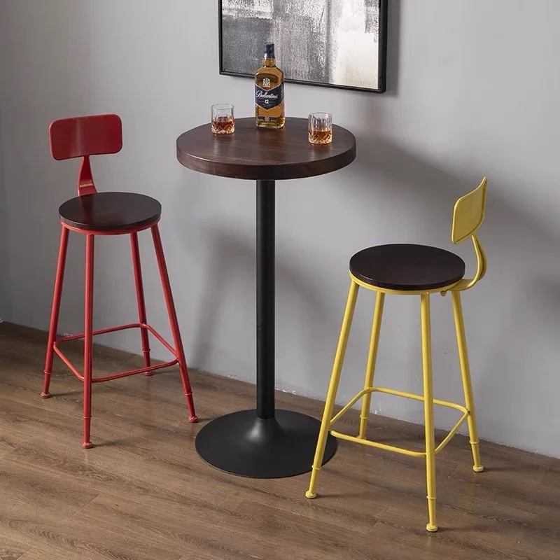 Bar counter Bar counter Wrought iron solid wood tall colorful dessert Milk tea shop Bar tables and chairs