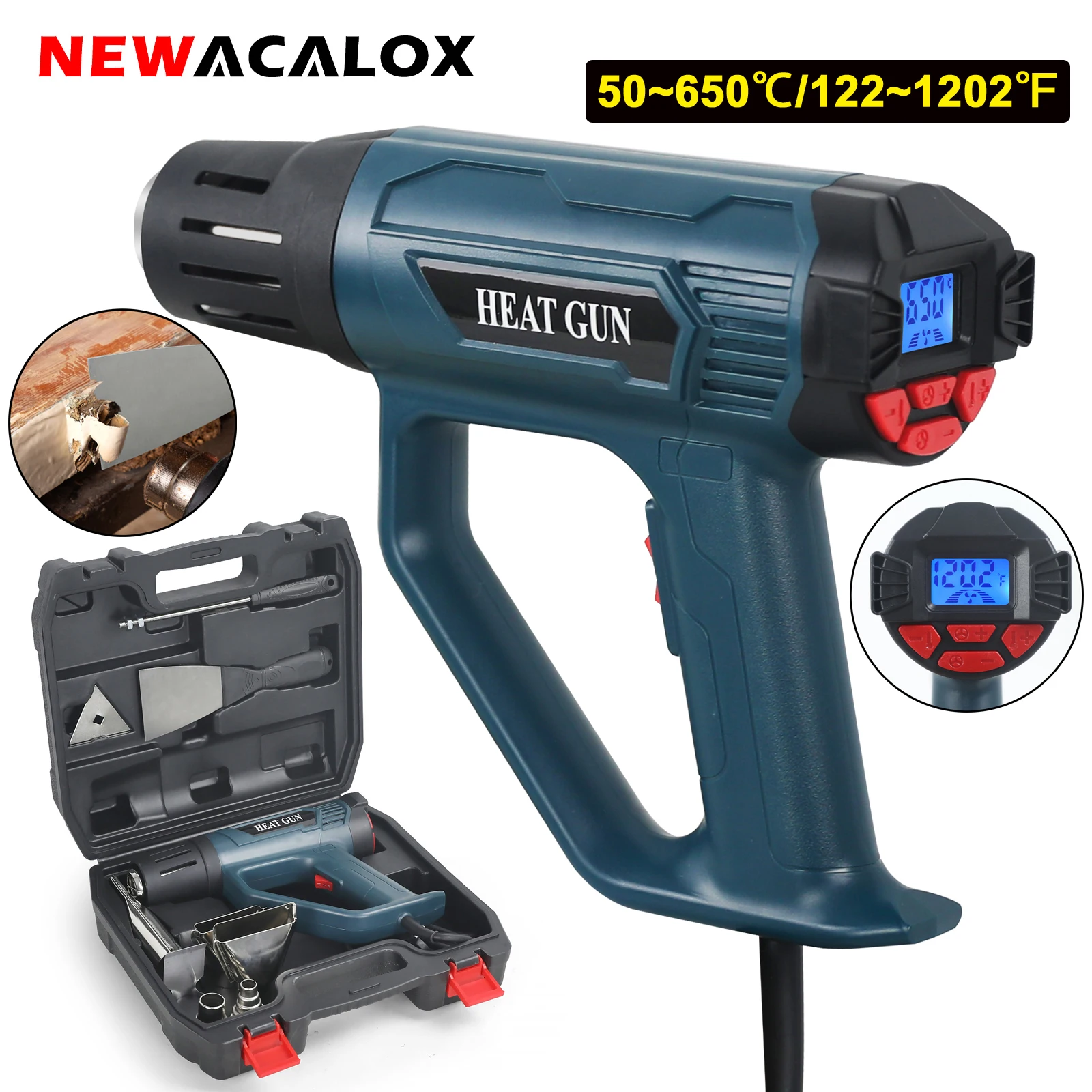 

2000W Digital Heat Gun 50- 650℃ (122~1202℉) Variable Temperature Hot Air Gun with Tool Box for Soldering Crafts Shrink Wrap