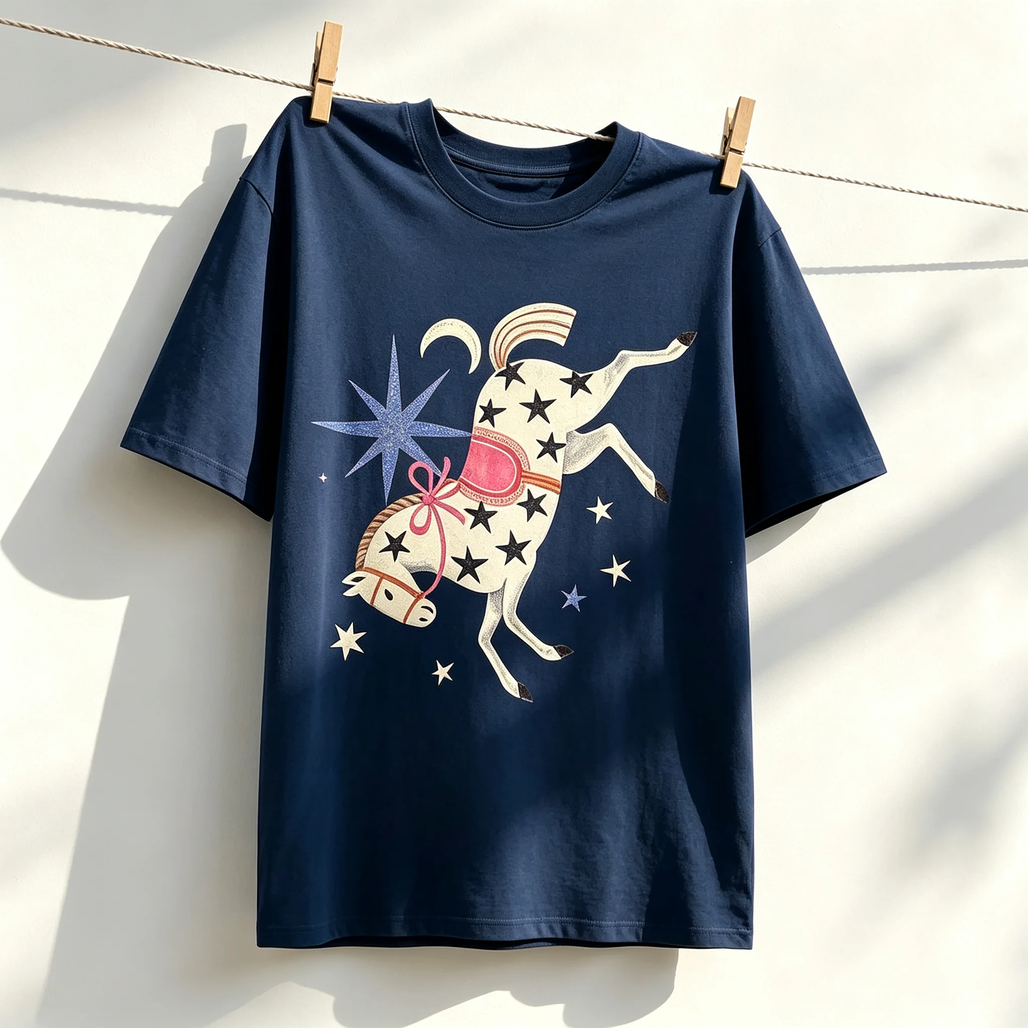 Vintage Western Star Horse Graphic T‑Shirt Retro Celestial Cowboy Art Print Short Sleeve O‑Neck Casual Loose Fit Streetwear Tops