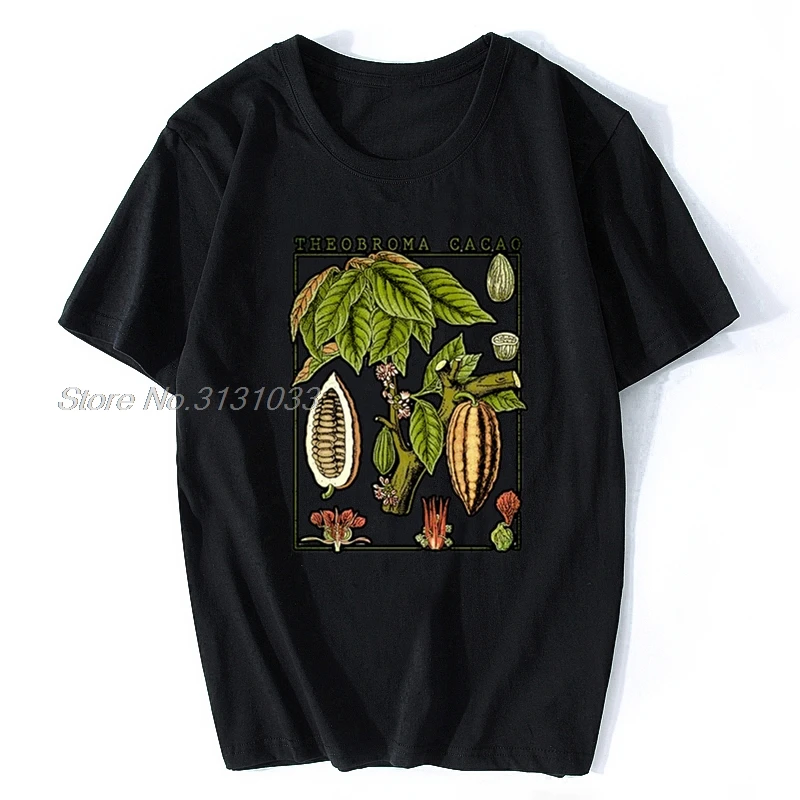 Hot Sale Men T Shirt  Chocolate T-Shirt Botanical Garden Plant Print Botany Fruit Flower Cacao Sweet Summer O-Neck Tops Tees