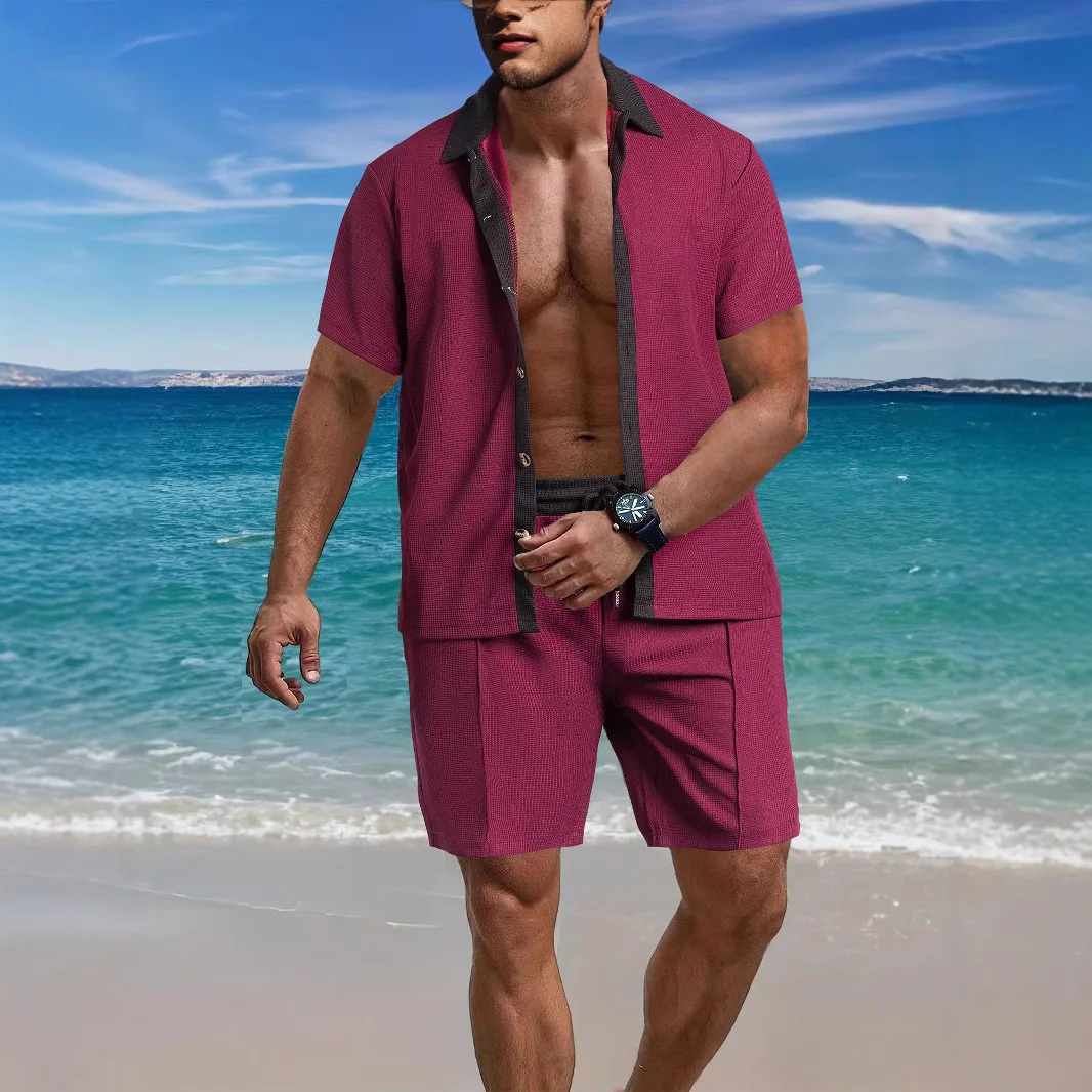 

Loose Casual Color Blo Beach Men's ort Sve ort Pants Two-Piece Set Summer Breathable Comfortable Polyester Sportswear