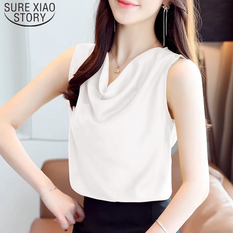 2022 Summer Sleeveless Clothes New Sexy Women Tops Solid Stain Blouse Ruffled White Shirt Slim Streetwear Tops Fashion Blusas