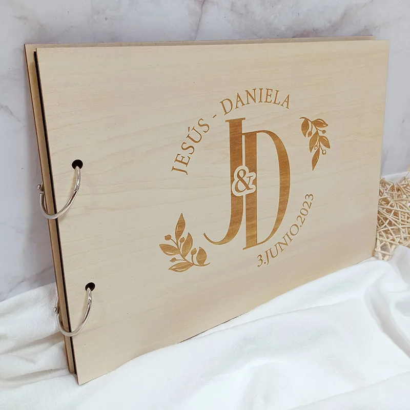 Wedding Guest Book Personalized Wooden Guestbook Modern Simple Signature Book for Wedding Party Communion Details For Guests