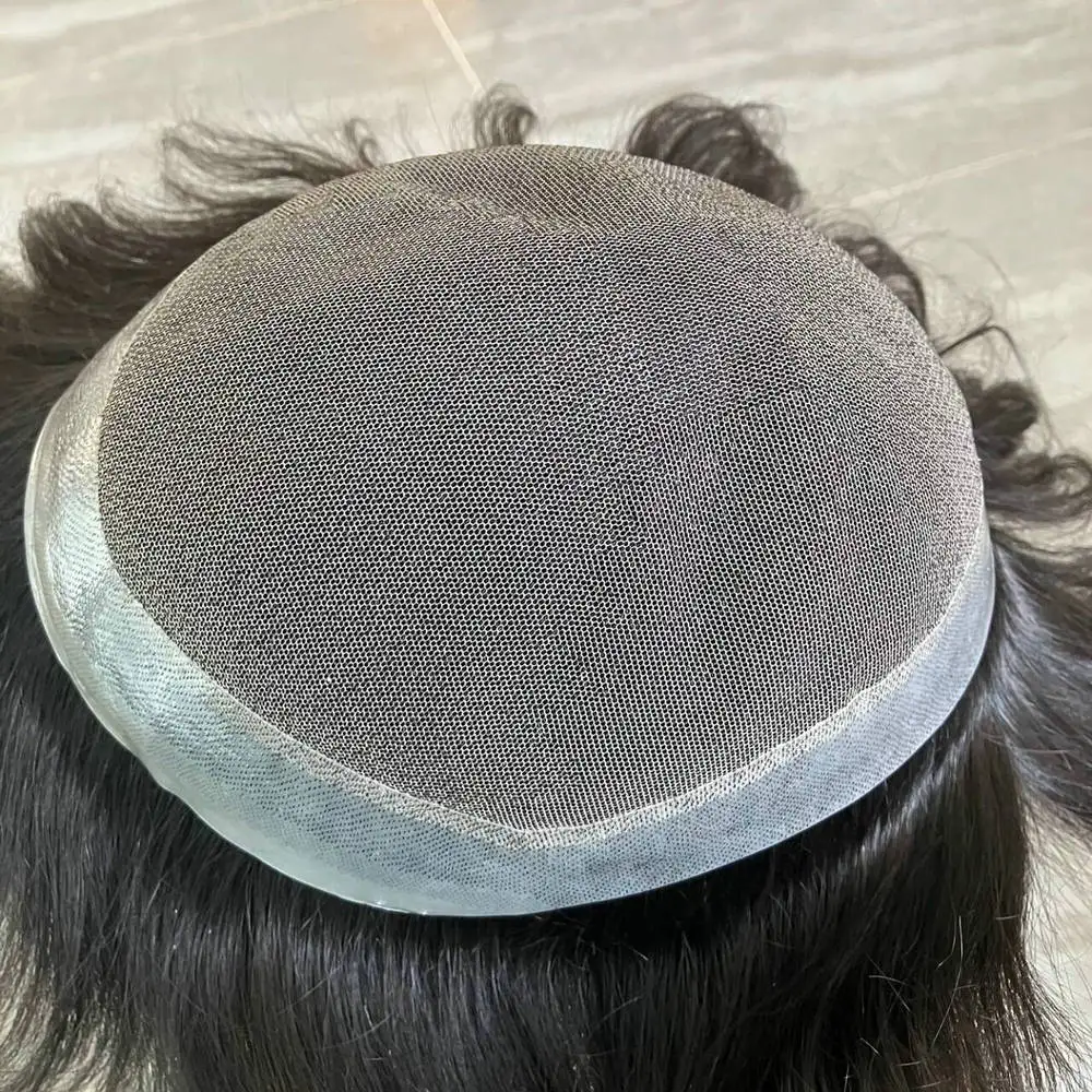 Парик Toupee из 100% человеческих волос для мужчин, дышащая сетка и мягкий мужской капиллярный протез из искусственной кожи, естественная линия волос, мужской парик, сменная система