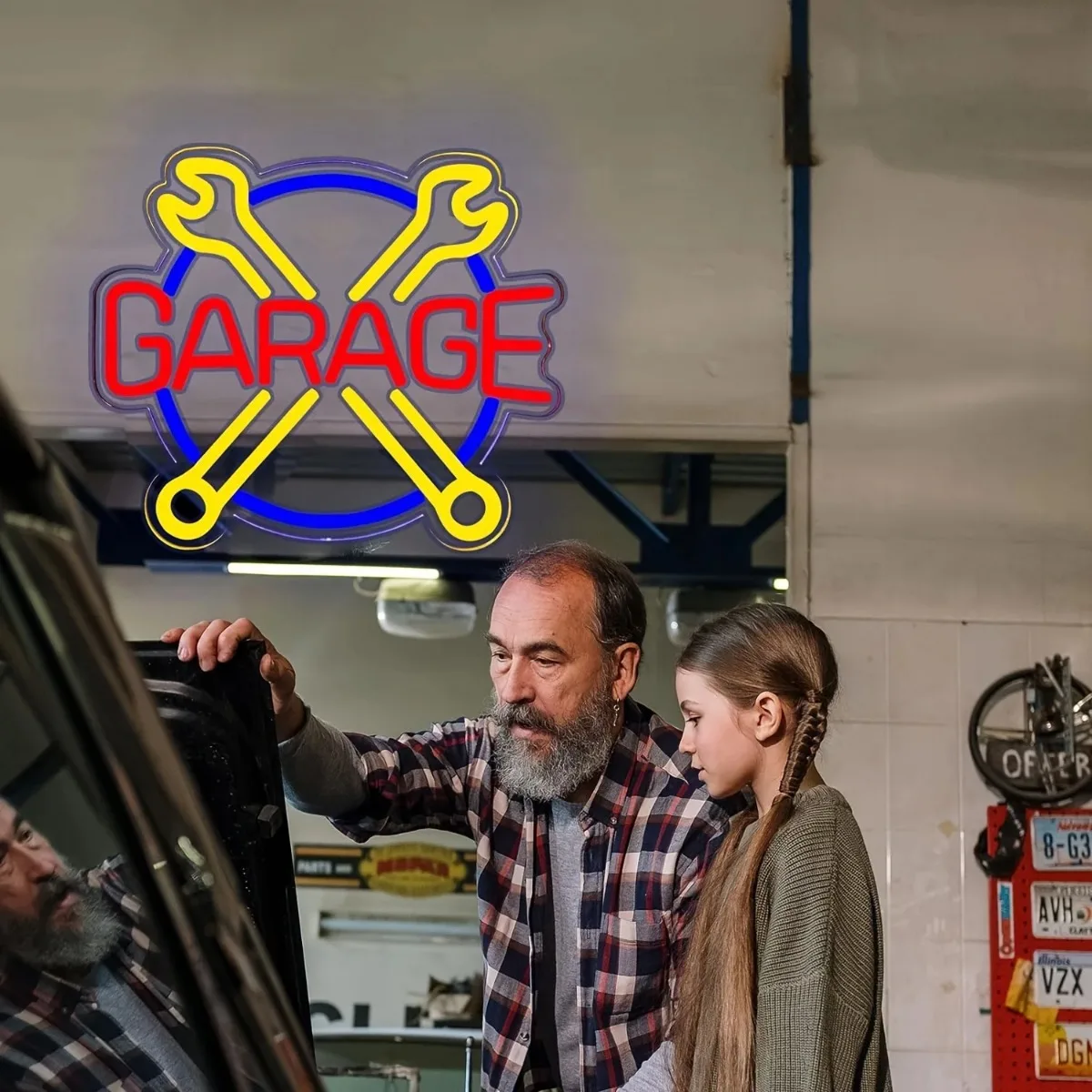 علامة نيون المرآب، علامة LED لمتجر السيارة للرجال، متجر إصلاح السيارات، ورشة عمل، ديكور جدار الغرفة، هدية عيد ميلاد للحفلات