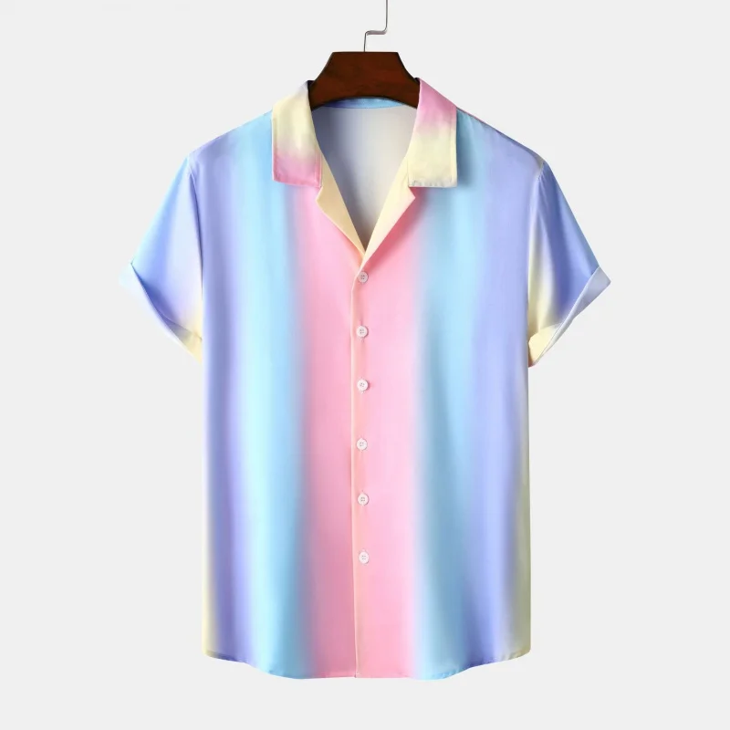 SZYL-Men's Beach Shirt, Hawaiian Casual Gradient Strip Shirt, New, Hot Sale