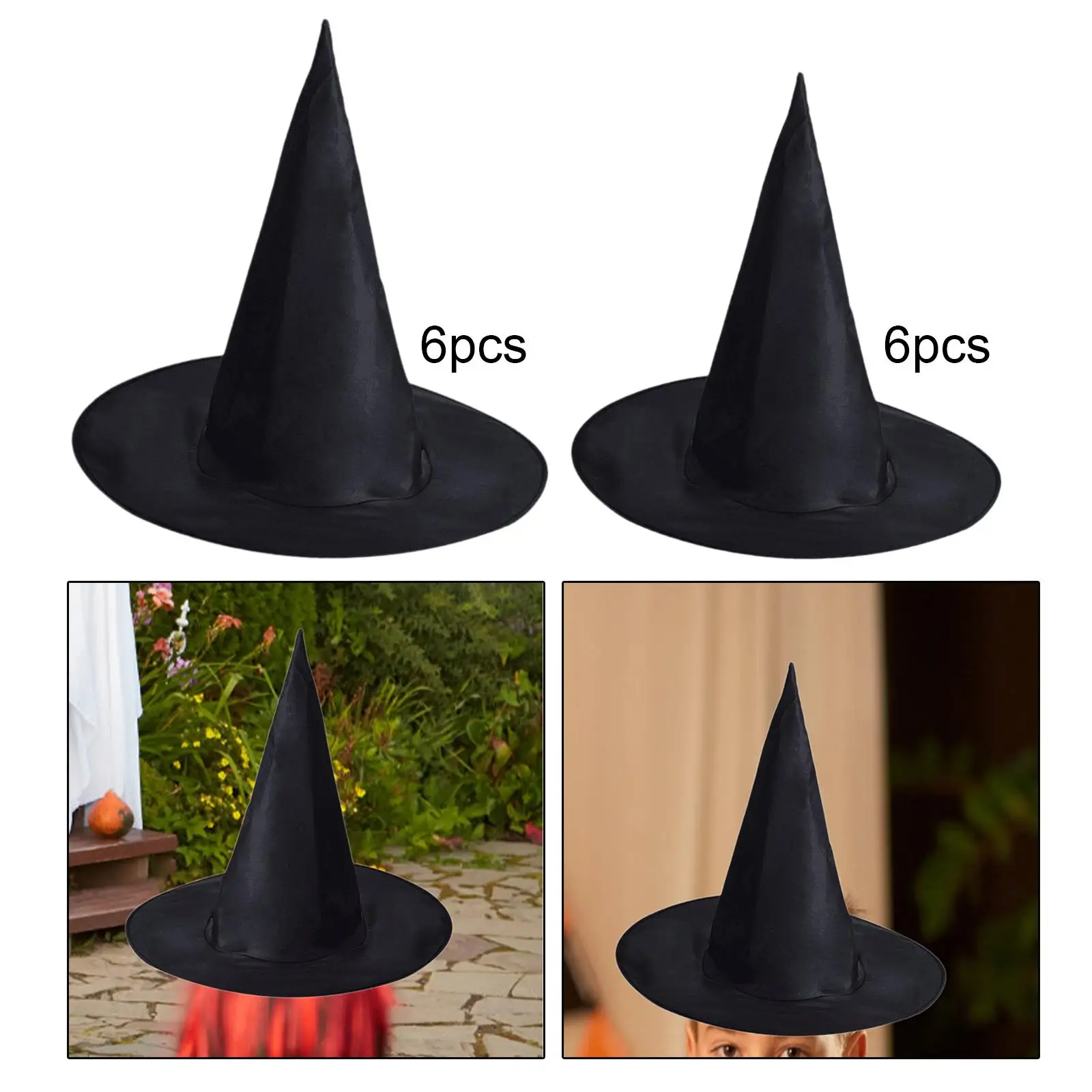 6Pcs Halloween Witch Hat Wide Brim Witch Hat Photo Props Sorceress Hat for Masquerade Role Play Halloween Party Favor Dress up