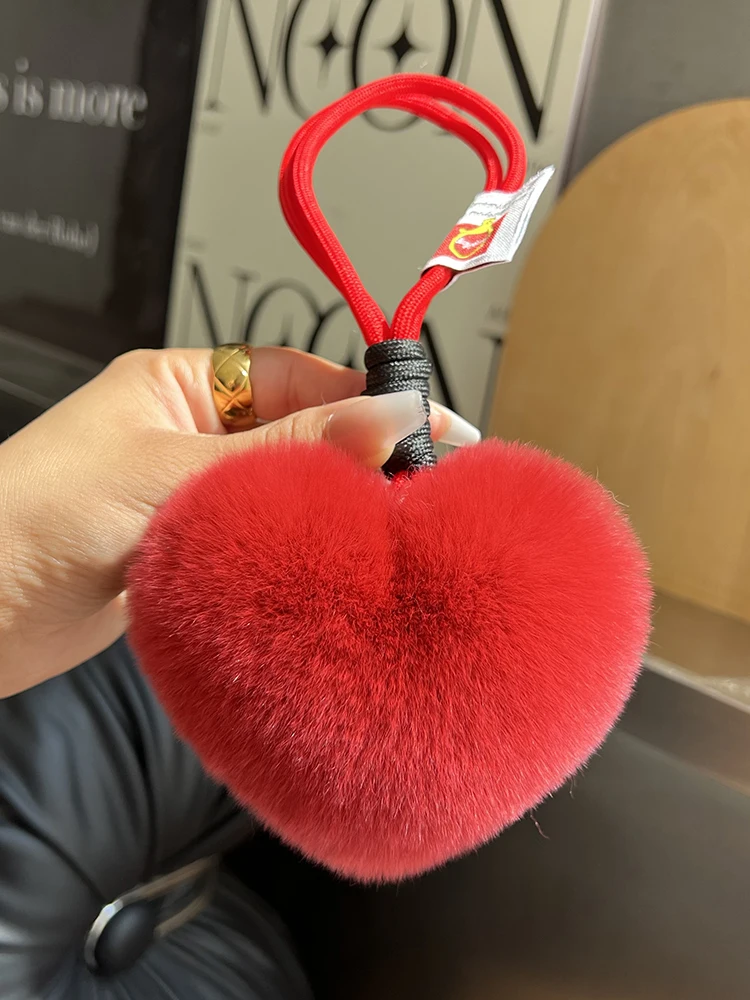 Cute Real Rabbit Fur Heart-Shaped Keychain Pendant Creative Plush Heart-Shaped Heart Schoolbag Ornament Gift Bridesmaid Gifts