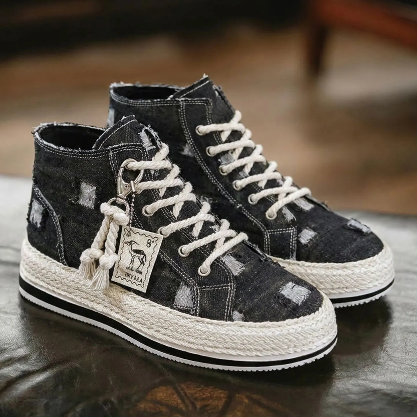 Men's Denim Canvas Sneakers Breathable High Top Sneakers for Men Slip On Sneakers Spring Summer Casual Platform Vulcanized Shoes
