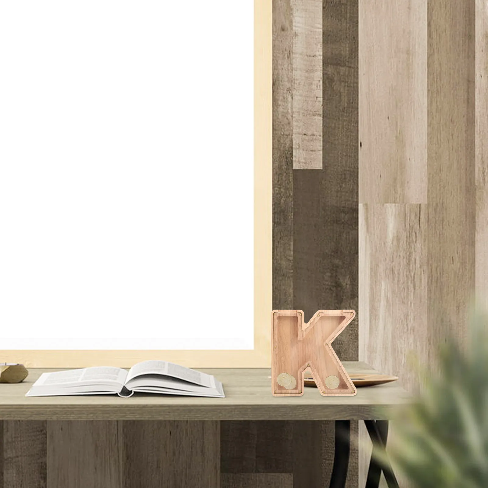 Letter Form Wooden Piggy Bank Creative Saving Pot with Clear View Window for Daily Savings Birthday New Year First Coin
