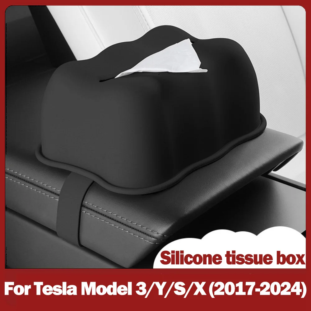 

Silicone Tissue Box for Tesla Model 3/Y/S/X 2017-2024,Easy Installation on Backseat and Armrest With Elastic Band Accessories