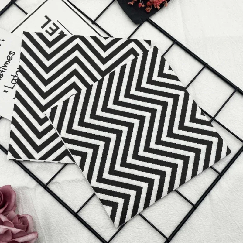 20Pcs Colourful Printed Napkins Black and White Striped Premium Party Paper 2-Ply Restaurant Hotel Takeaway Flower Paper