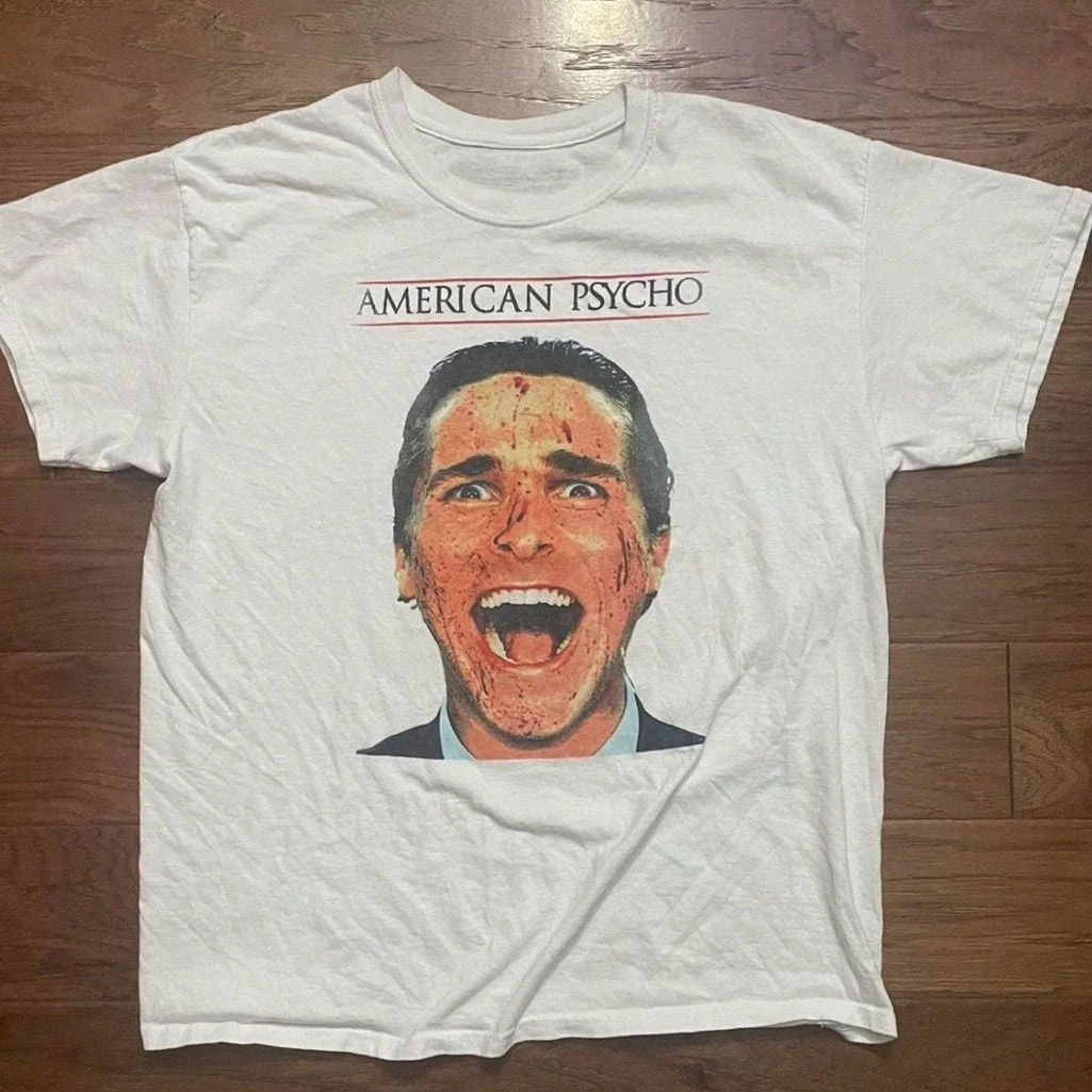 2026 Summer Men's Vintage American Psycho Movie  T-Shirt Cotton Breathable Oversized Loose Casual Trendy Crew Neck Short Sleeve