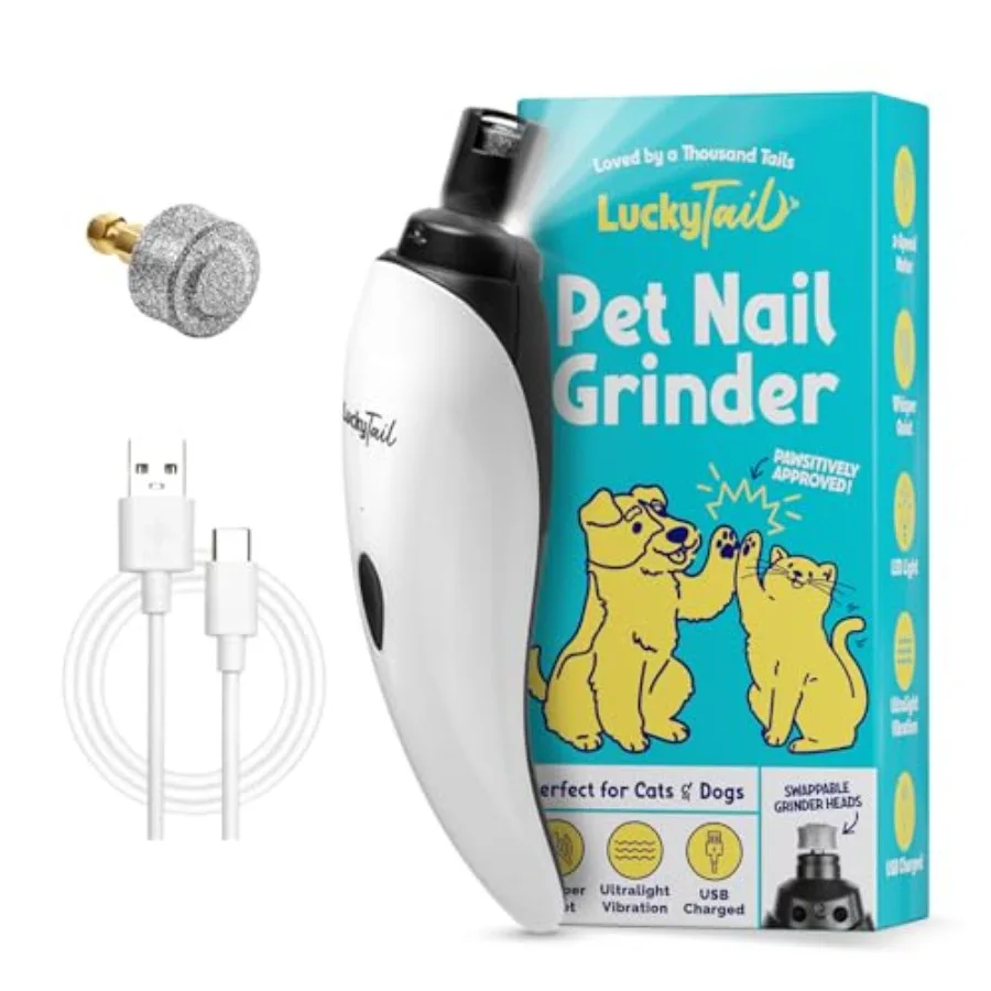 

Электрическая машинка для стрижки когтей LuckyTail для собак и кошек - супертихая, с низкой вибрацией, с 2 светодиодами, USB-зарядка