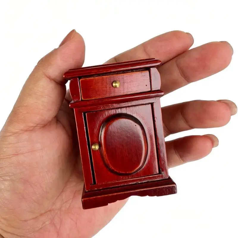 Realistic Dollhouse Mini Redwood Bedside Cabinet 1Pcs Simulation Storage Furniture for DIY Micro Scene Craft