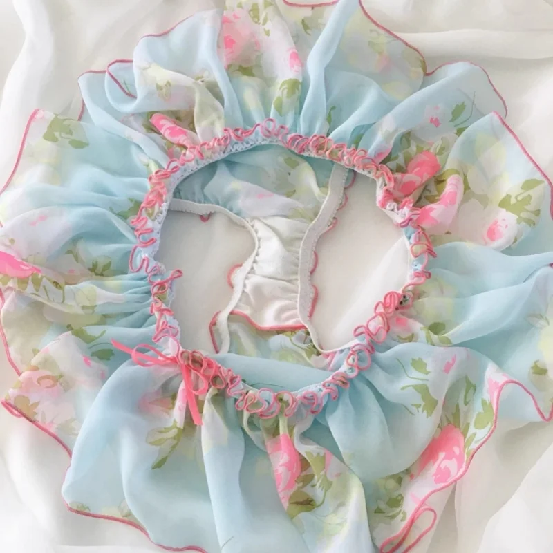 

Man Soft Chiffon Ruffled Skirt Briefs Sissy Tulle Bow Underwear Couple Woman Sexy Underpants Cross-Dresser Intimates Panties