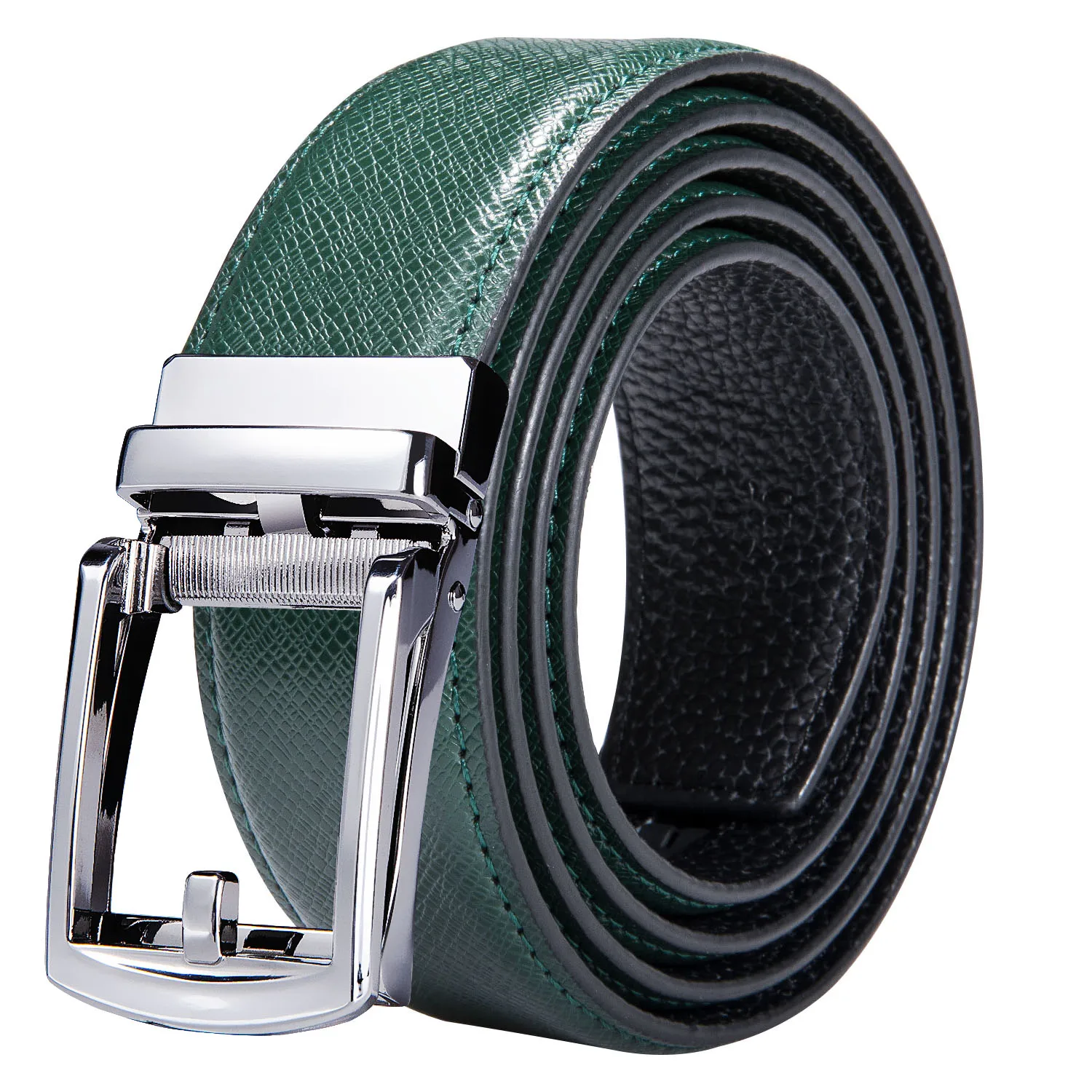 High Quality Green Faux Leather Belts For Men Metal Automatic Buckle Men's Belt Luxury Famous Brand Waist Strap DiBanGu