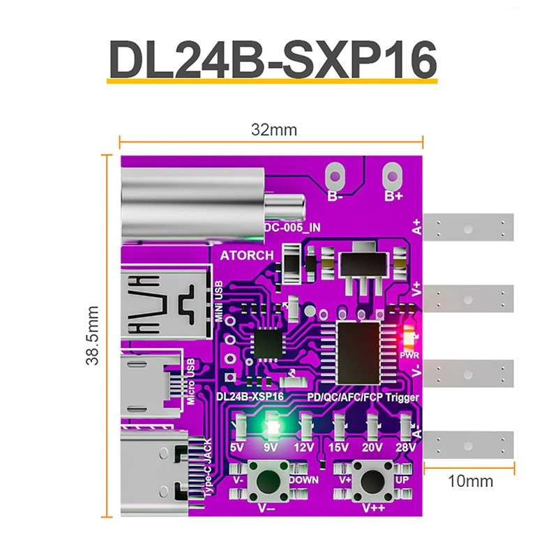 【MOPA】Tipo-C PD3.1 Protocolo de Carregamento Rápido Placa de Teste de 4 Fios Medidor de Tensão Deceiver 140W Carregador Ferramenta de Envelhecimento Para Testador de Carga DL24
