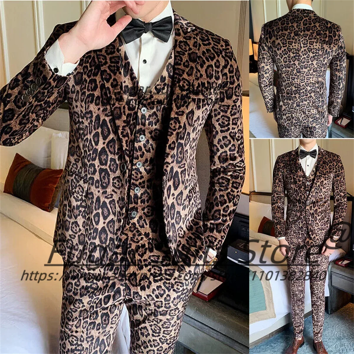 Costume Made Leopard Print Men Suits Slim Fit Dinner Formal Prom 3 Pieces Sets Handsome Male Blazers traje de hombre elegante